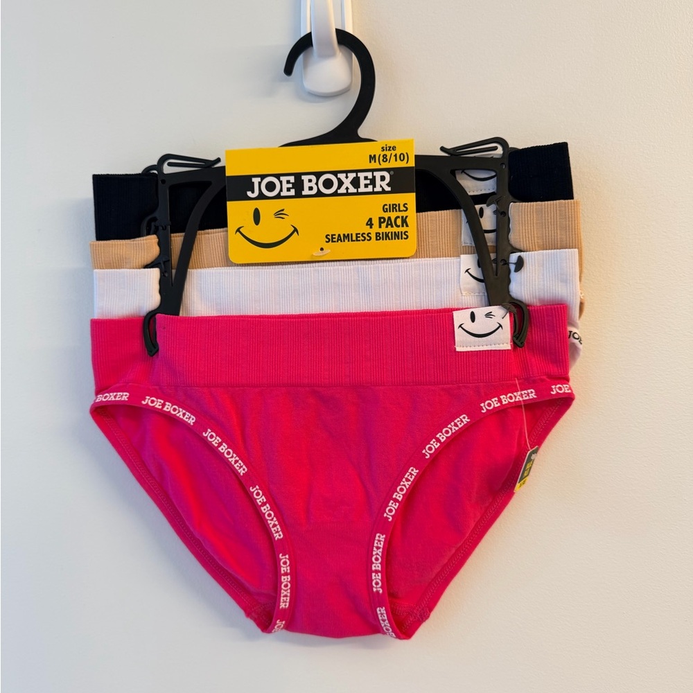 Joe Boxer Girls' 4-Pack Seamless Bikinis - Fuchsia, White, Beige, Black